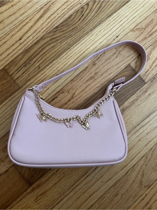 Handbags - Pink Shoulder Bag with Gold Charm Chain